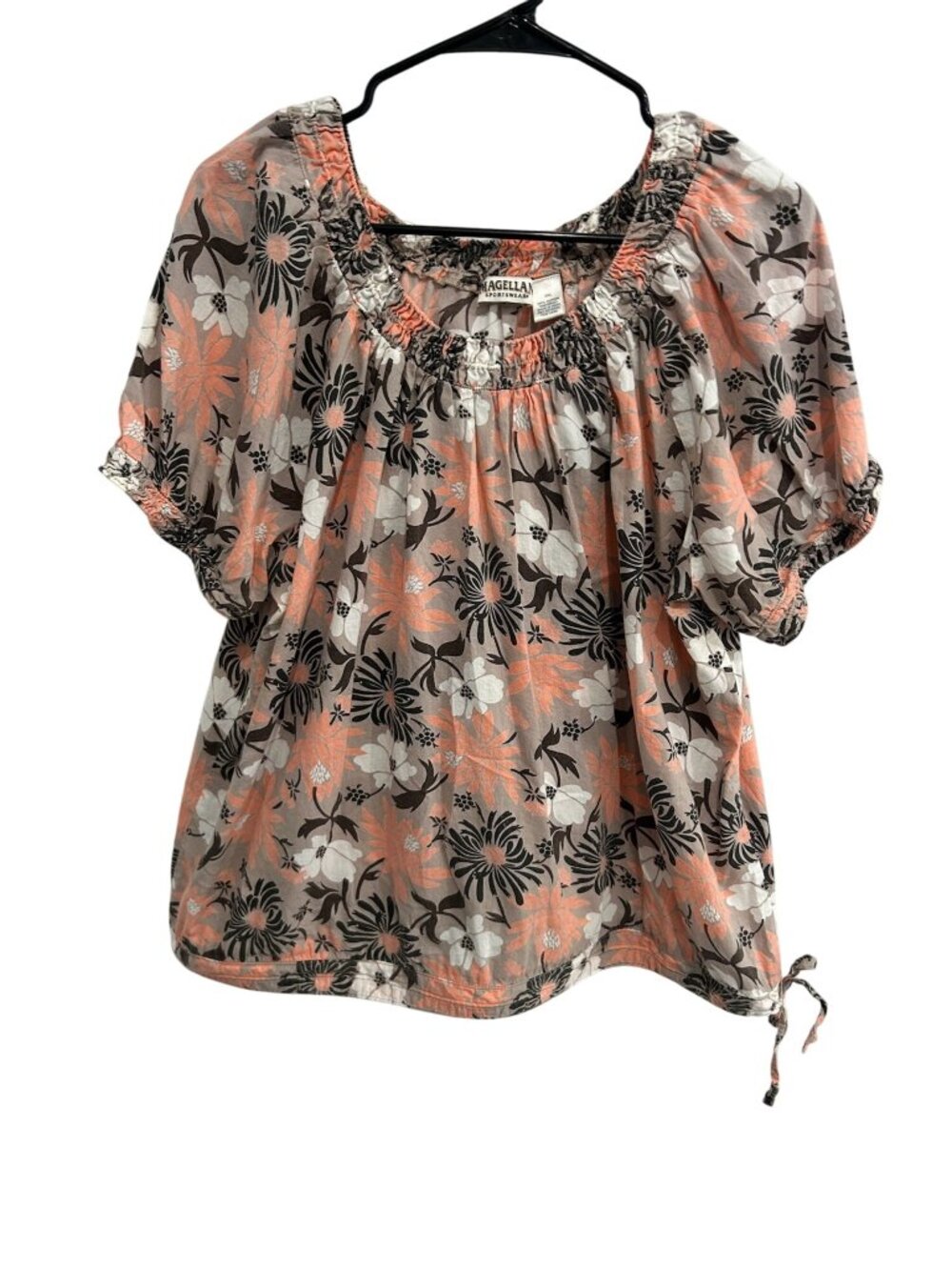 Magellan Sportswear Floral Print Short Sleeve Blouse Peach Sz XXL Bohemian